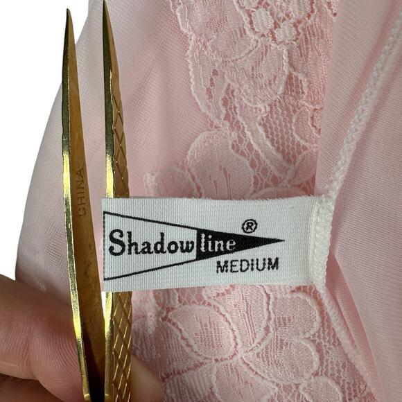 VTG Shadowline Nightgown Womens Medium Pastel Pink Lace Sleeveless Semi Sheer - Picture 9 of 10